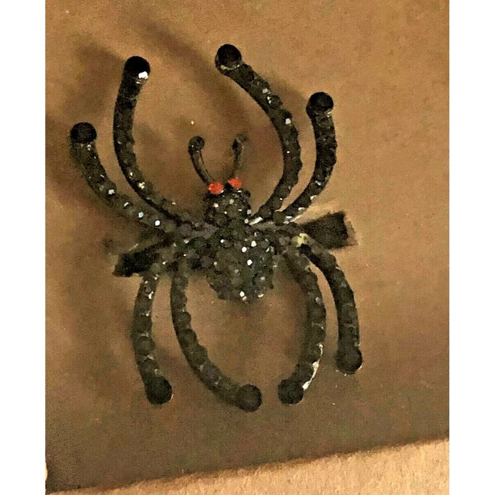 Tahari Halloween Spider Napkin Rings Holders Black Red Rhinestones Set Of 4